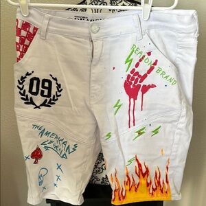 FINAL PRICE NO OFFERS 
Reason Brand Streetwear Painted Knee Length Jean Shorts